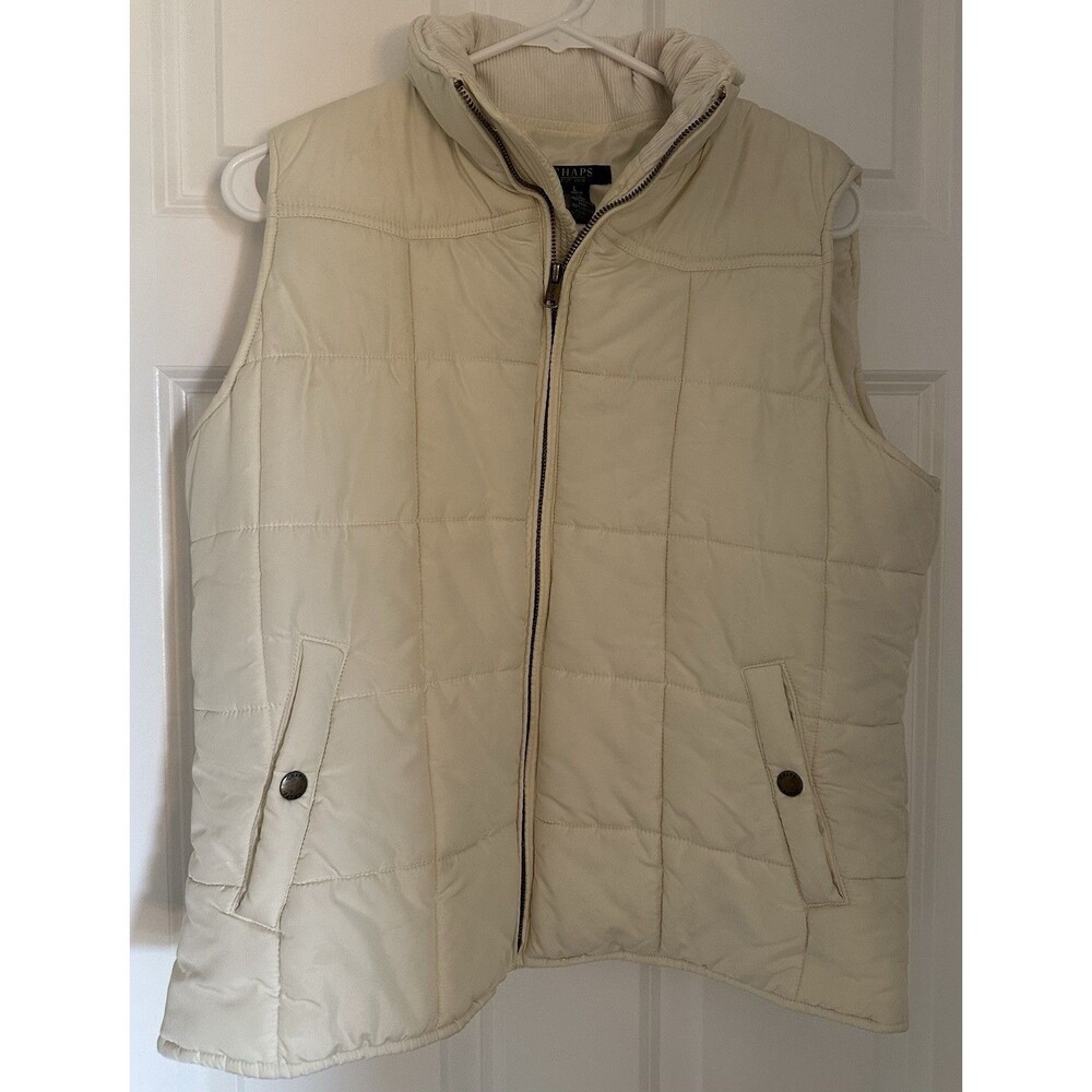 CHAPS Quilted Puffer Vest Color Ivory Cream Size L EUC